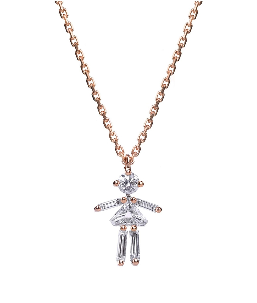 Pendentif Little Ones fille or rose diamants