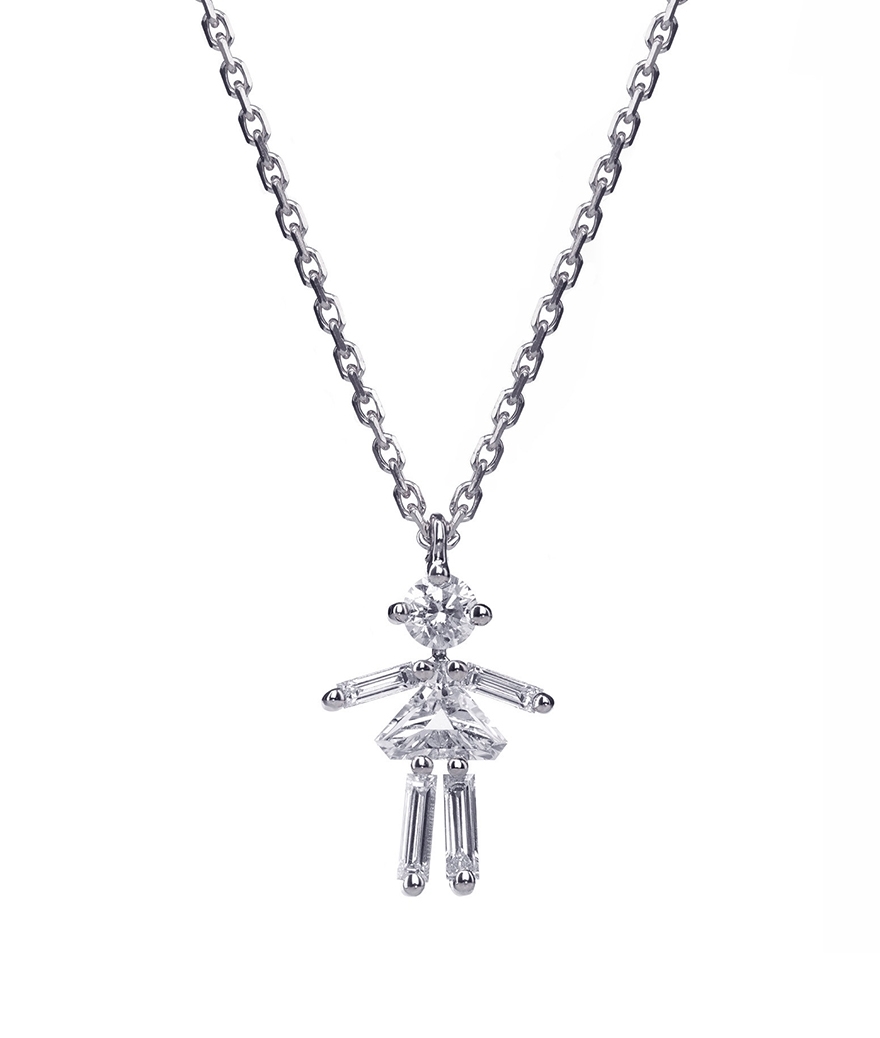Pendentif Little Ones fille or blanc diamants