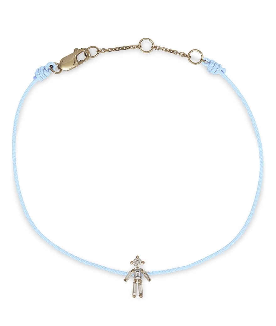 Bracelet Little Ones Fil Garçon or rose diamants cordon nylon bleu