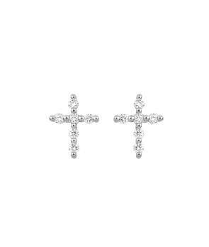 Boucles d'oreilles Djula or blanc mini croix