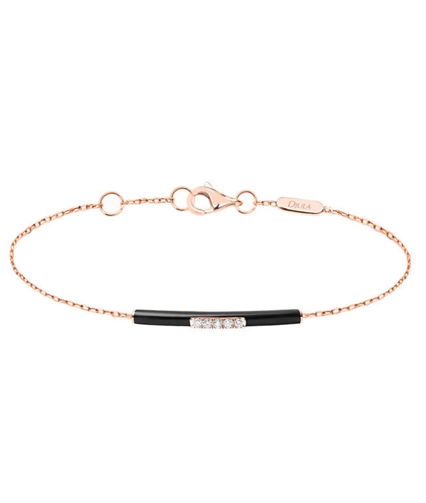 Bracelet Djula émail noir or rose diamants