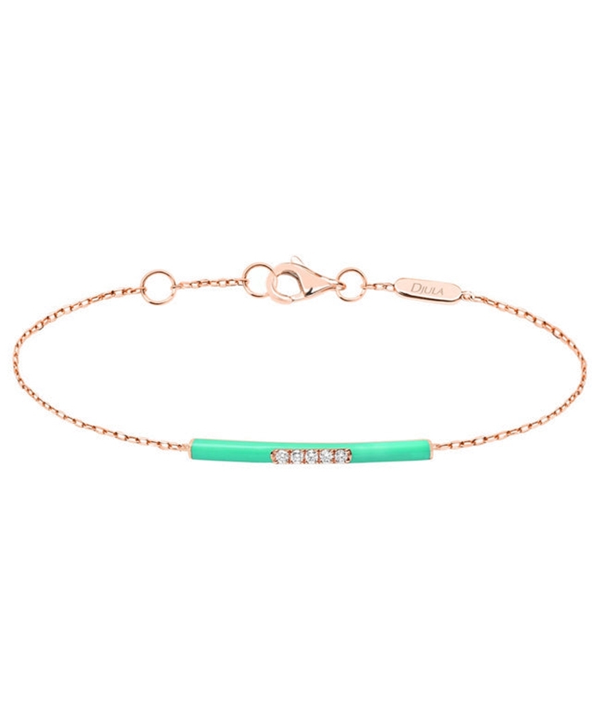 Bracelet Djula émail vert or rose diamants