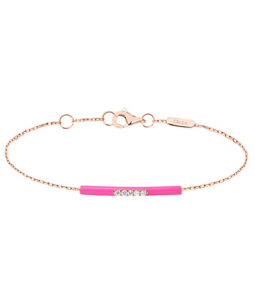 Bracelet Djula émail rose or rose diamants