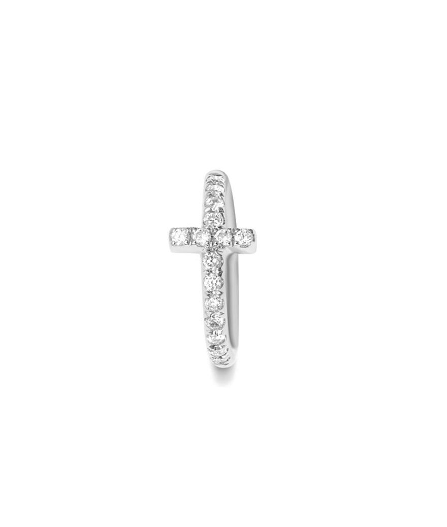 Piercing créole croix or blanc diamants