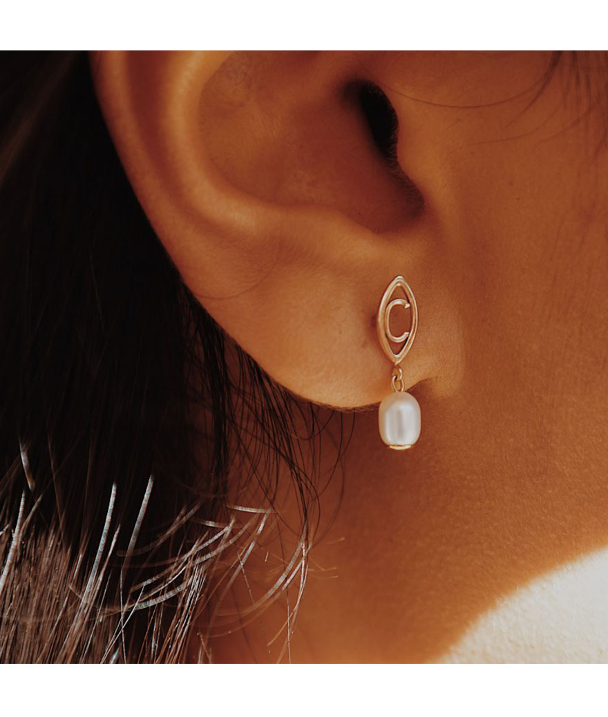 Boucles D'oreille Perles Vintage Marque PM - Occasion
