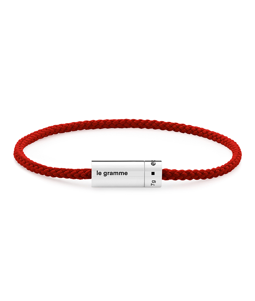 Bracelet Le Gramme Câble 7 Grammes nato rouge argent lisse poli