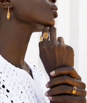 Bague Ginette NY Picture Jasper Disc Ring or rose