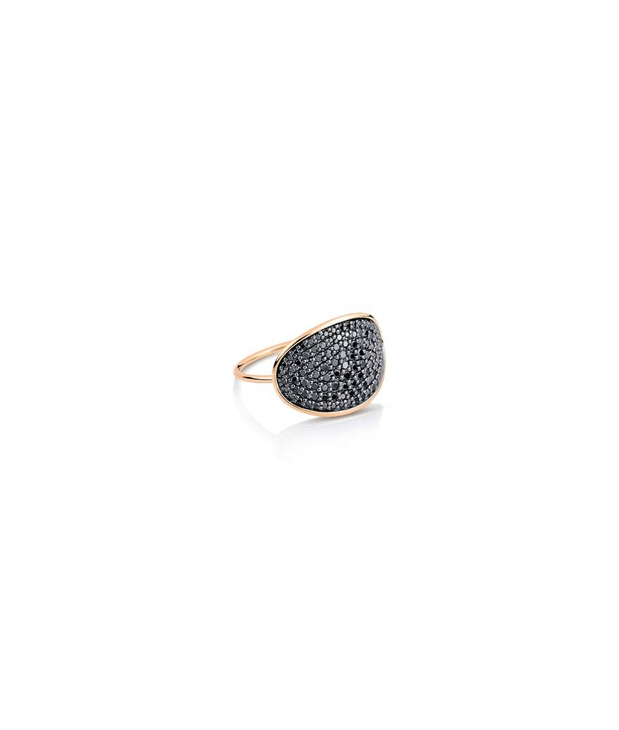 Bague Ginette NY Sequin or rose diamants noirs