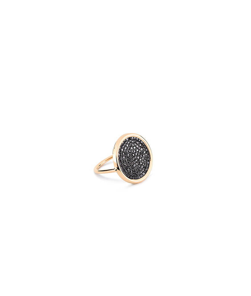 Bague Ginette NY Disc Ring or rose diamants noirs