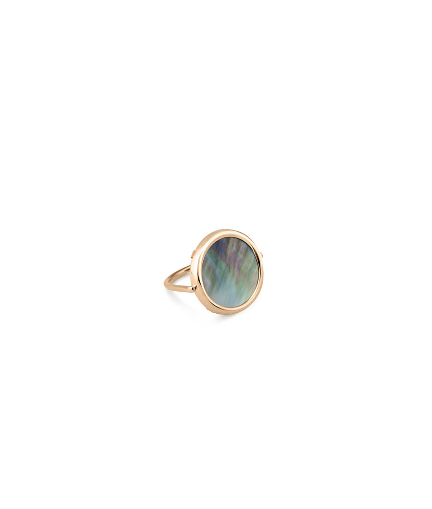 Bague Ginette NY Disc Ring or rose nacre noire