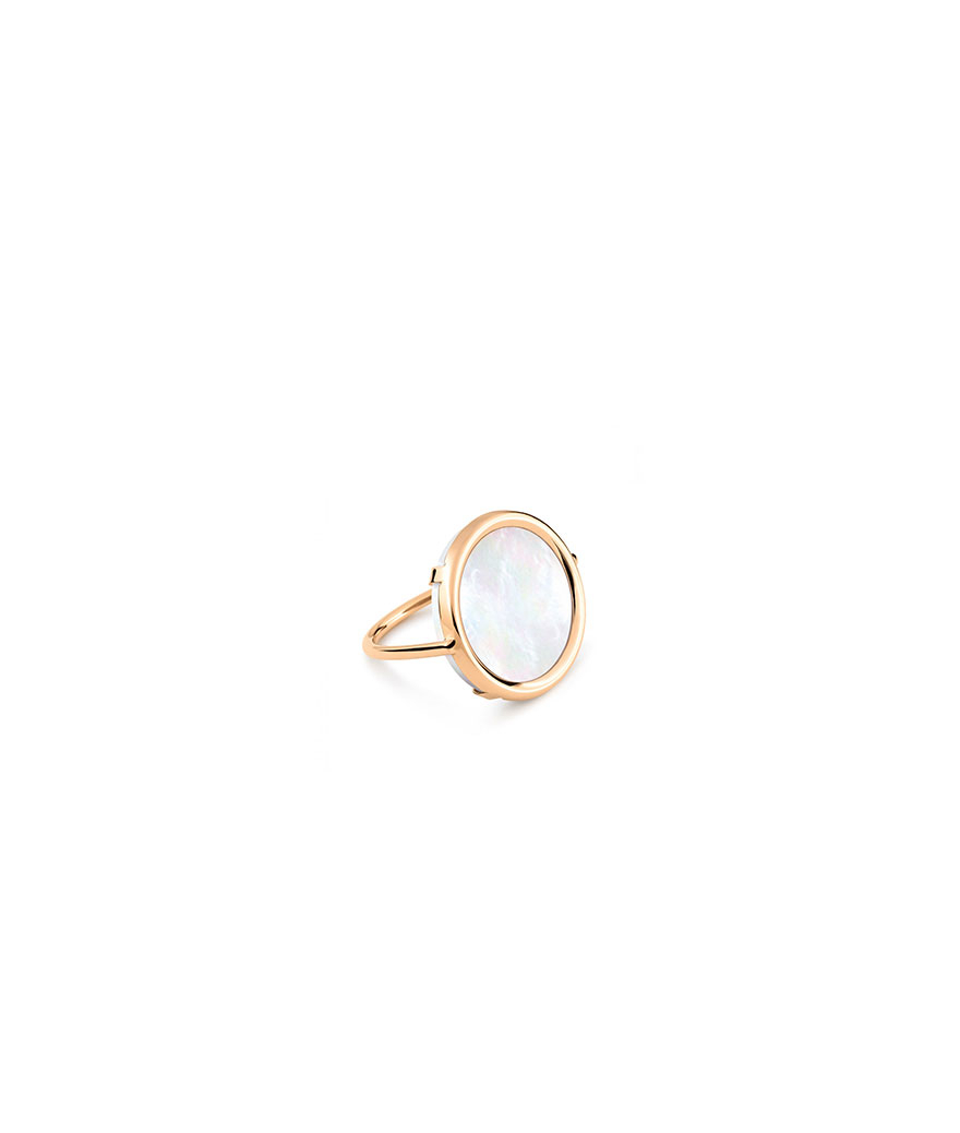 Bague Ginette NY Disc Ring or rose nacre blanche