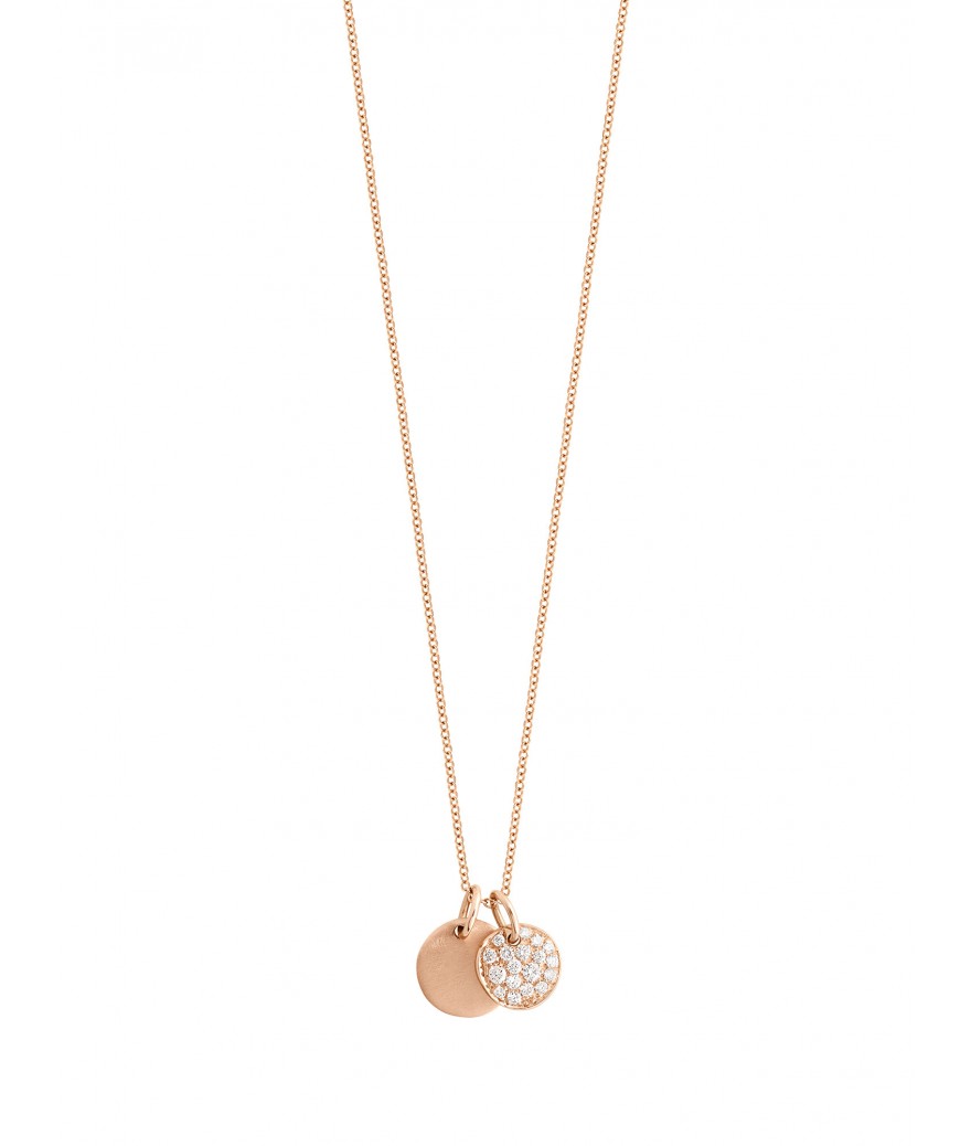 Collier or rose pendentif double pastilles diamants