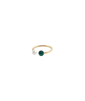 Bague jonc Claverin or jaune perle blanche malachite taille M