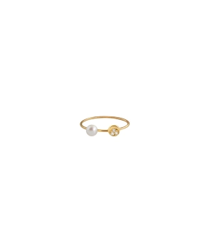 Bague Claverin Mini Diamond Moon or jaune perle blanche