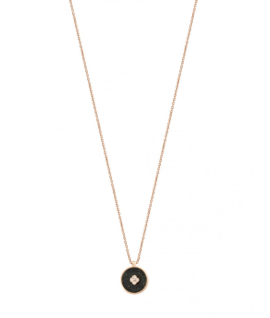 Collier or rose pendentif pastille azurite diamant