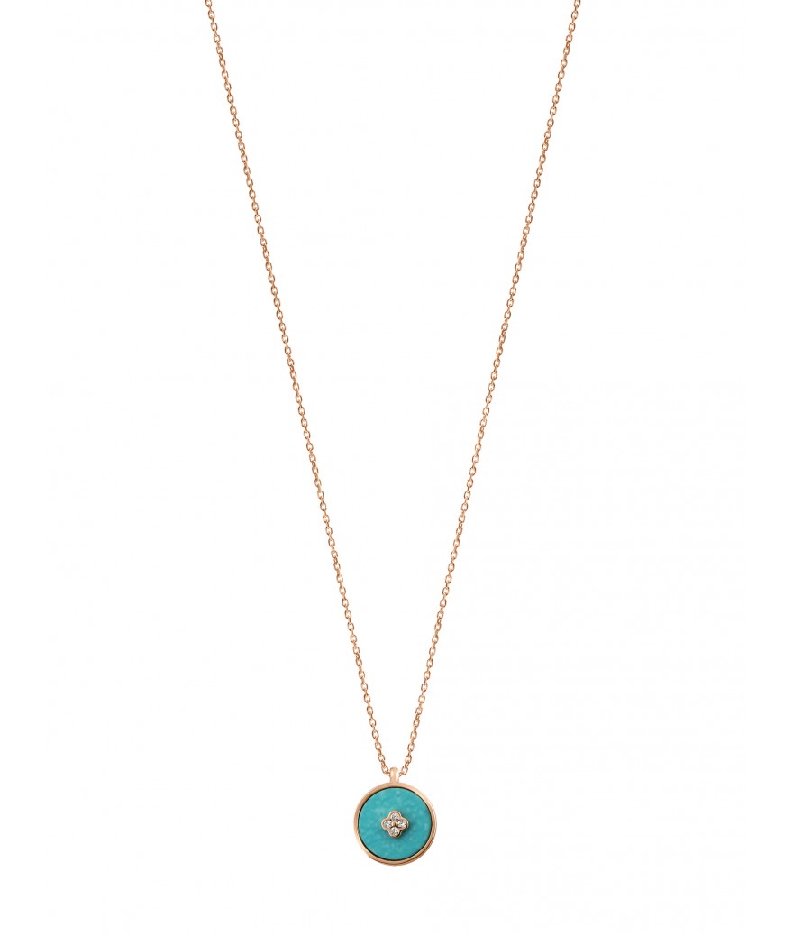 Collier or jaune pendentif pastille turquoise