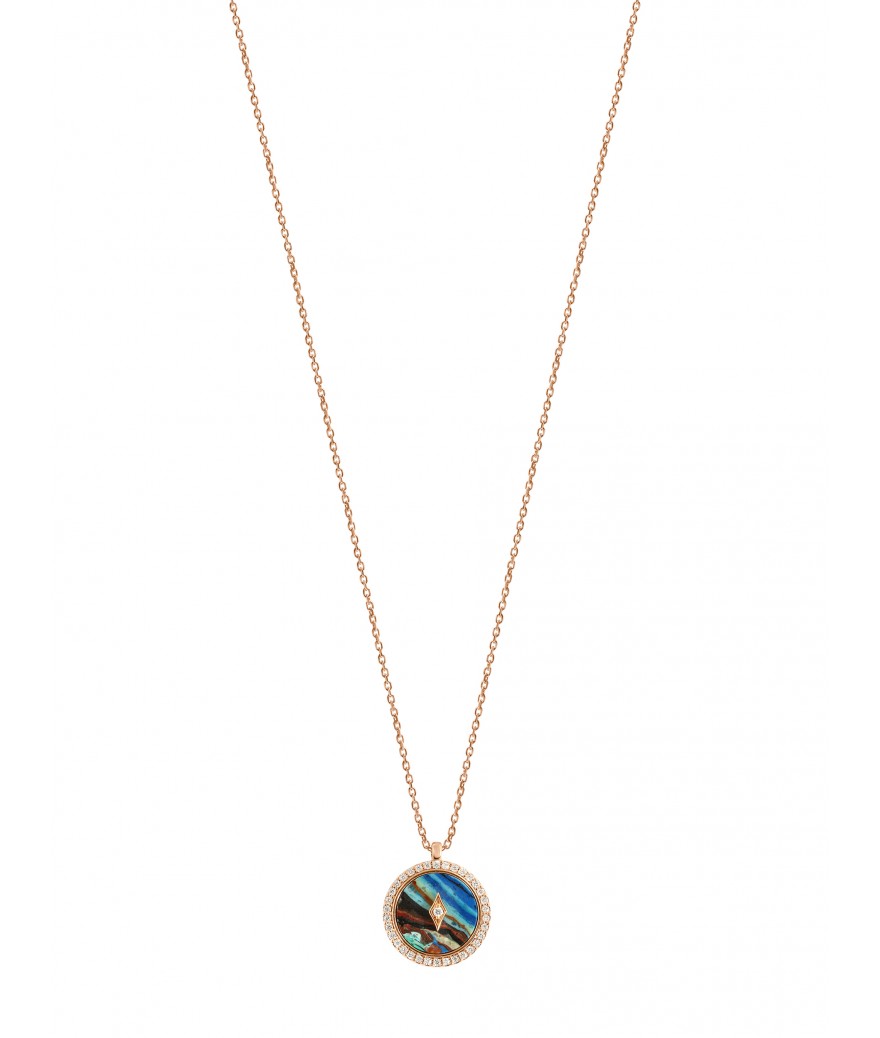 Collier or rose pendentif entourage diamants