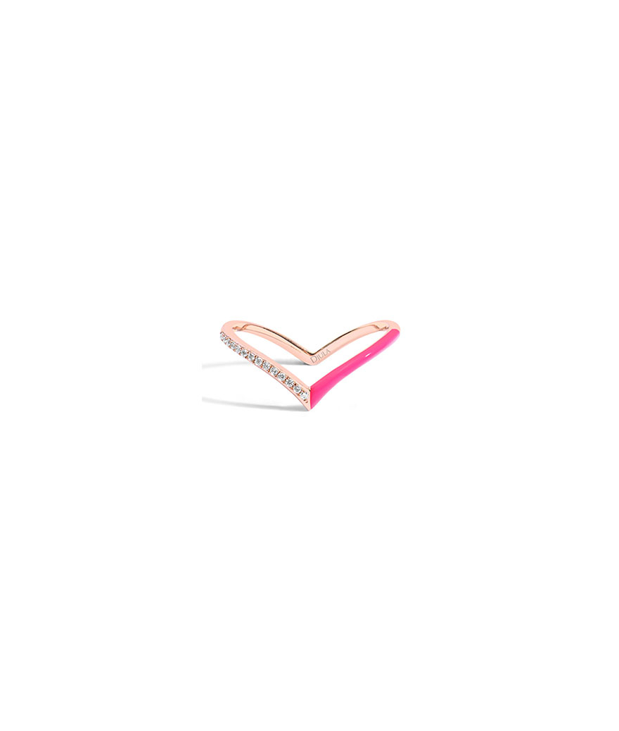 Bague V Djula émail rose or rose diamants