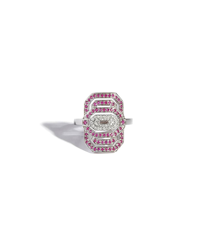 Bague Statement mini My Way argent saphirs roses diamants