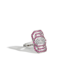 Bague Statement mini My Way argent saphirs roses diamants