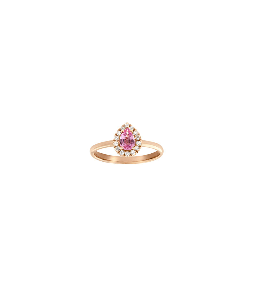 Bague or rose saphir rose poire diamants