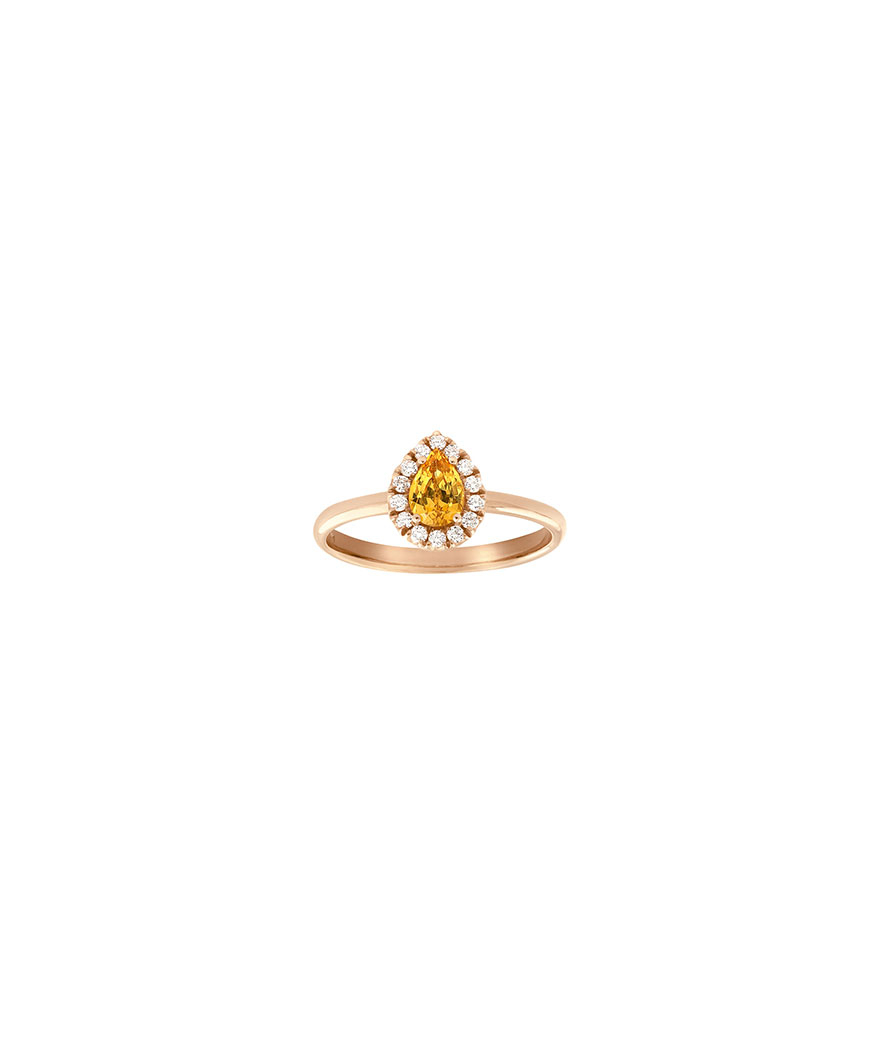 Bague or rose saphir jaune poire diamants