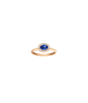 Bague or rose saphir bleu ovale diamants