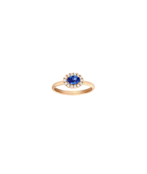 Bague or rose saphir bleu ovale diamants