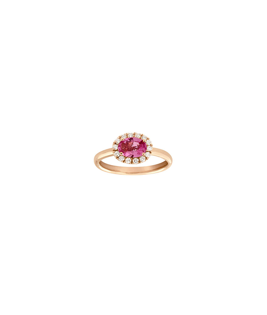 Bague or rose saphir rose ovale diamants