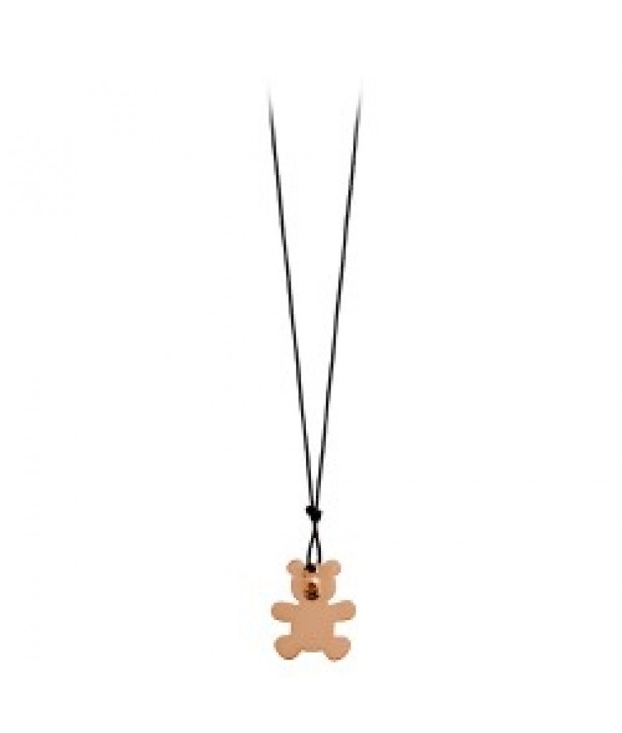 Collier Ginette NY Little Teddy Bear & Bead or rose sur soie