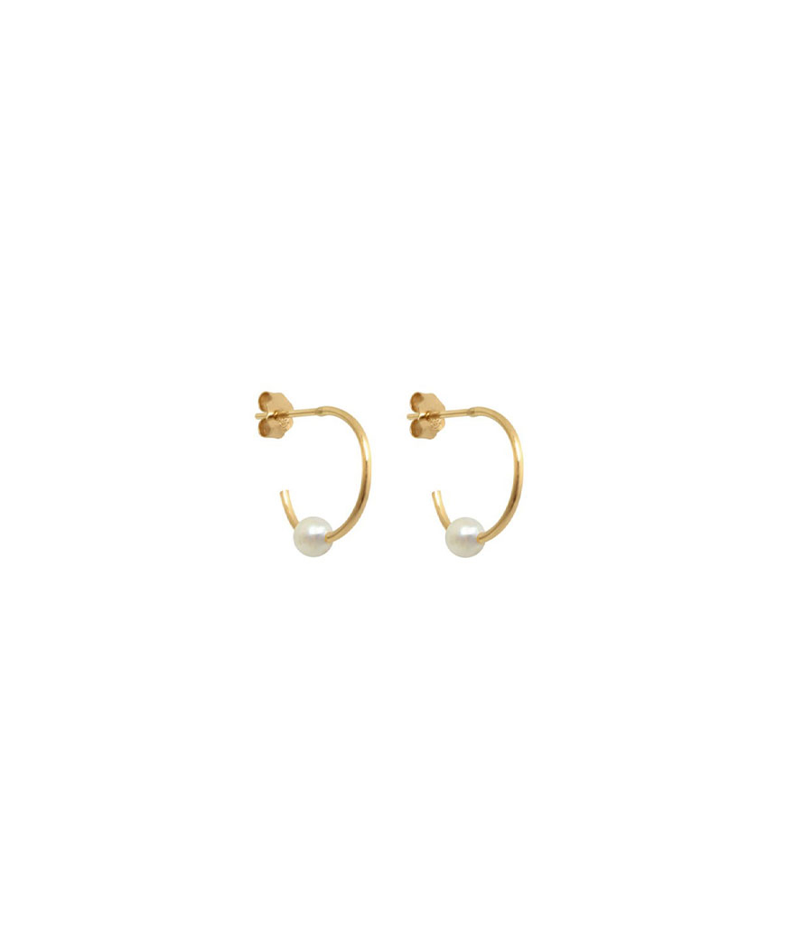 Boucles d'oreilles Claverin Open Hoops or jaune perle blanche