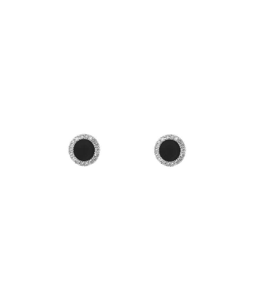 Boucles d'oreilles Djula rondes or blanc onyx