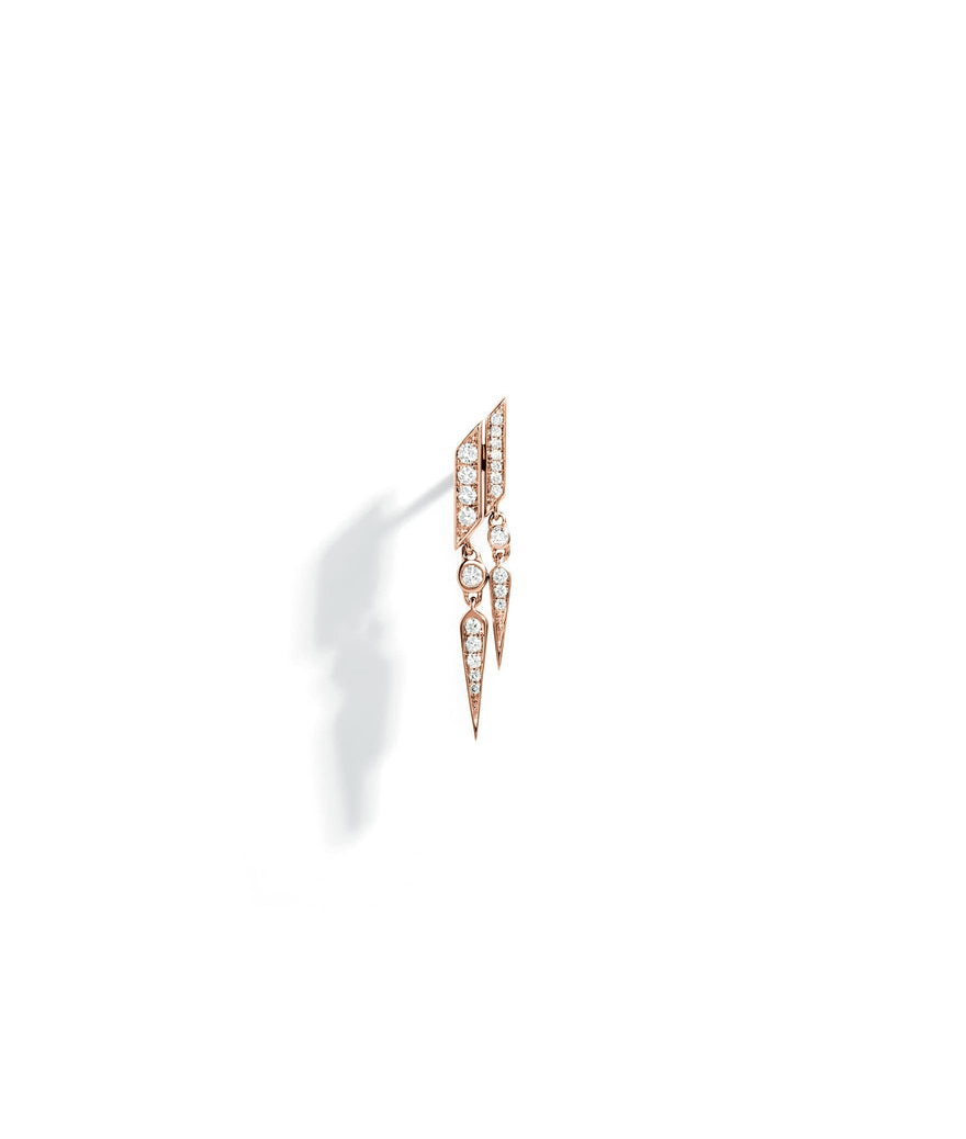 Boucle d'oreille Statement Anyway double goutte diamants et or rose