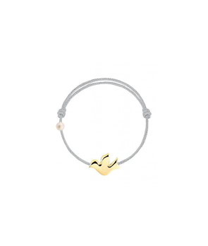 Bracelet cordon Claverin La Colombe enfant or jaune perle blanche