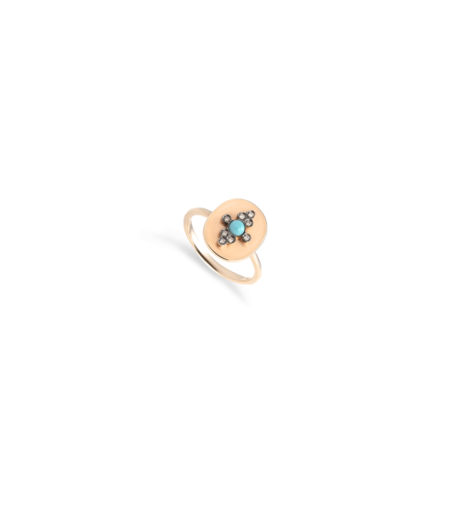 Bague Mademoiselle Frojo or rose, turquoise et diamants rhodiés noir