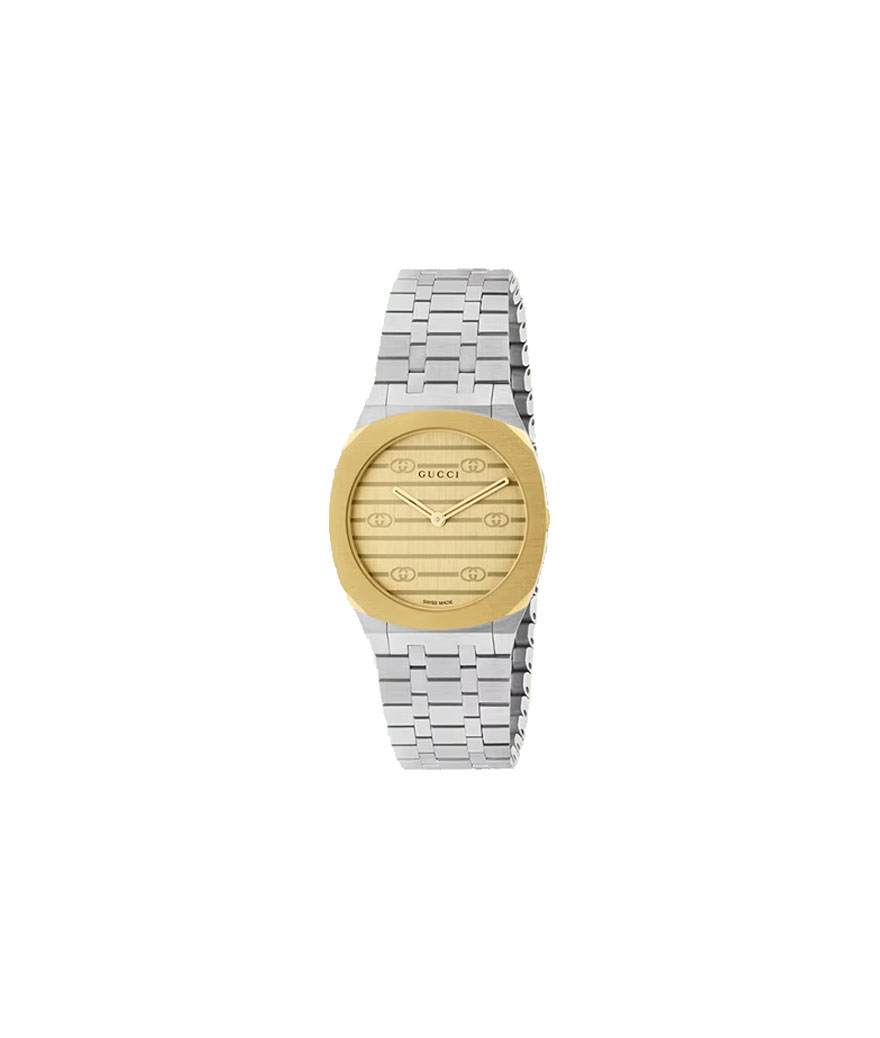 Montre GUCCI 25H 38 mm acier et plaqué or jaune