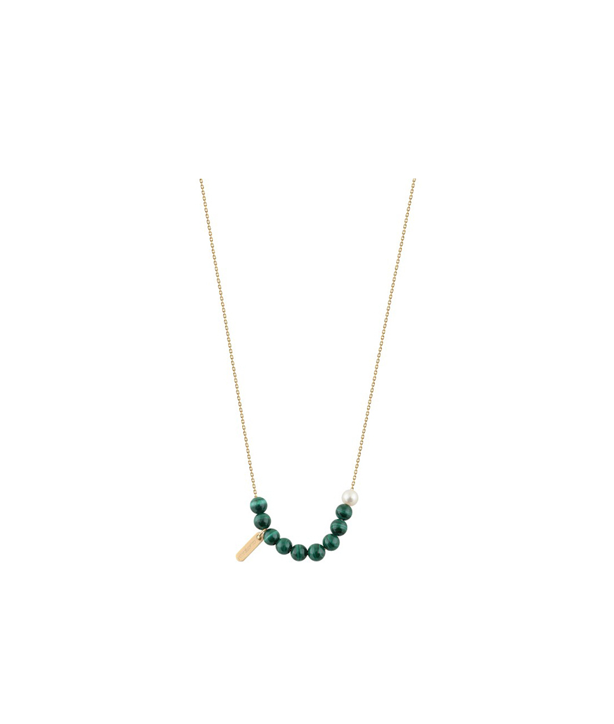 Collier Claverin Hope 10 or jaune perles malachite et blanche