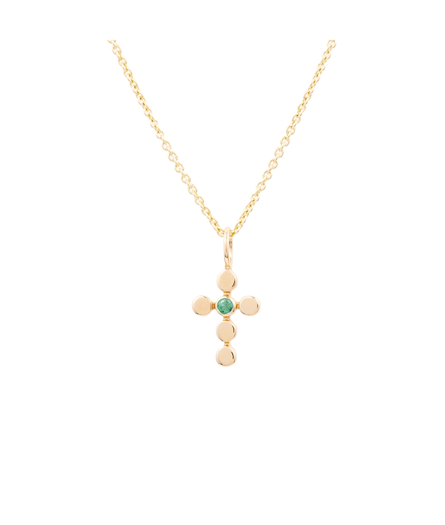 Pendentif croix Mademoiselle Frojo or rose tsavorite