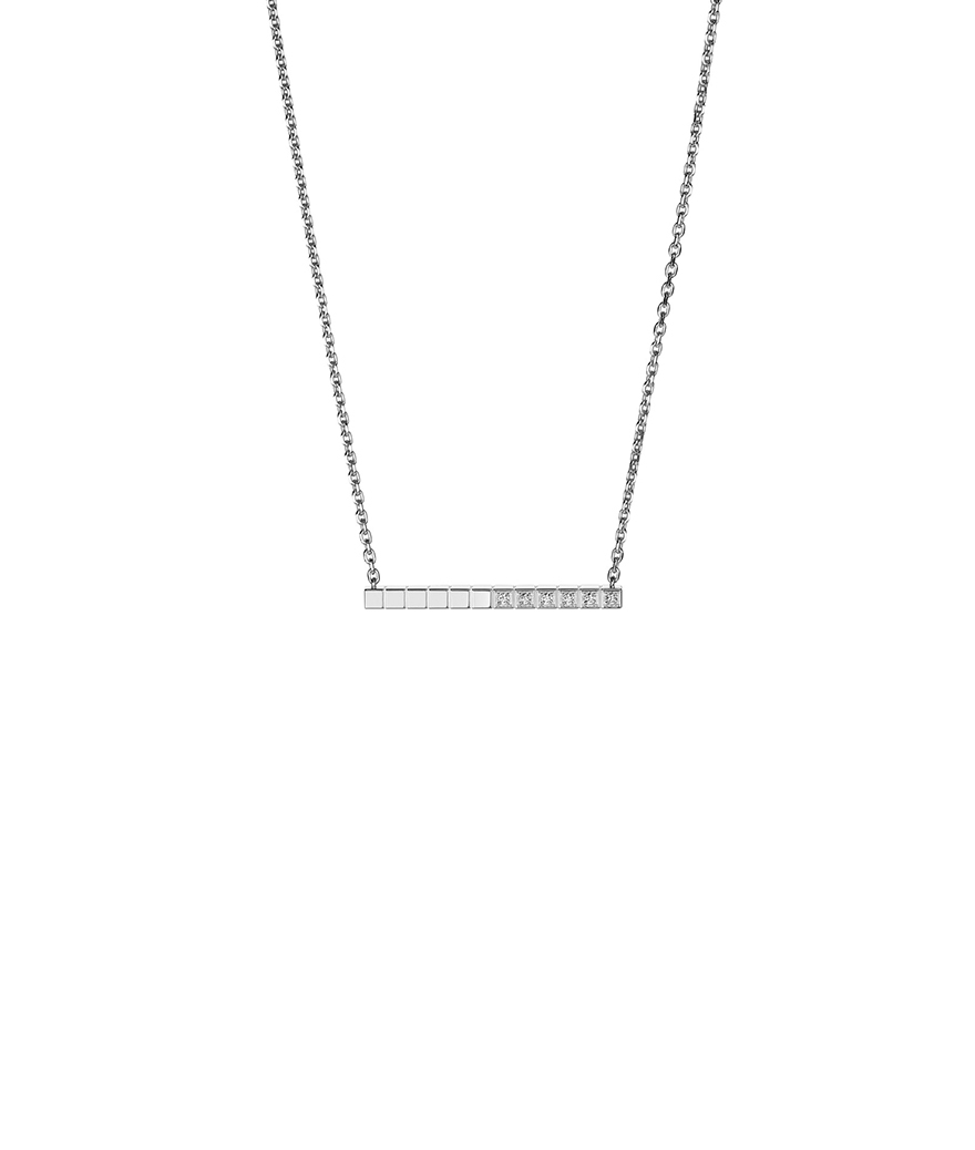 Collier Chopard Ice Cube or blanc diamants demi-sertis
