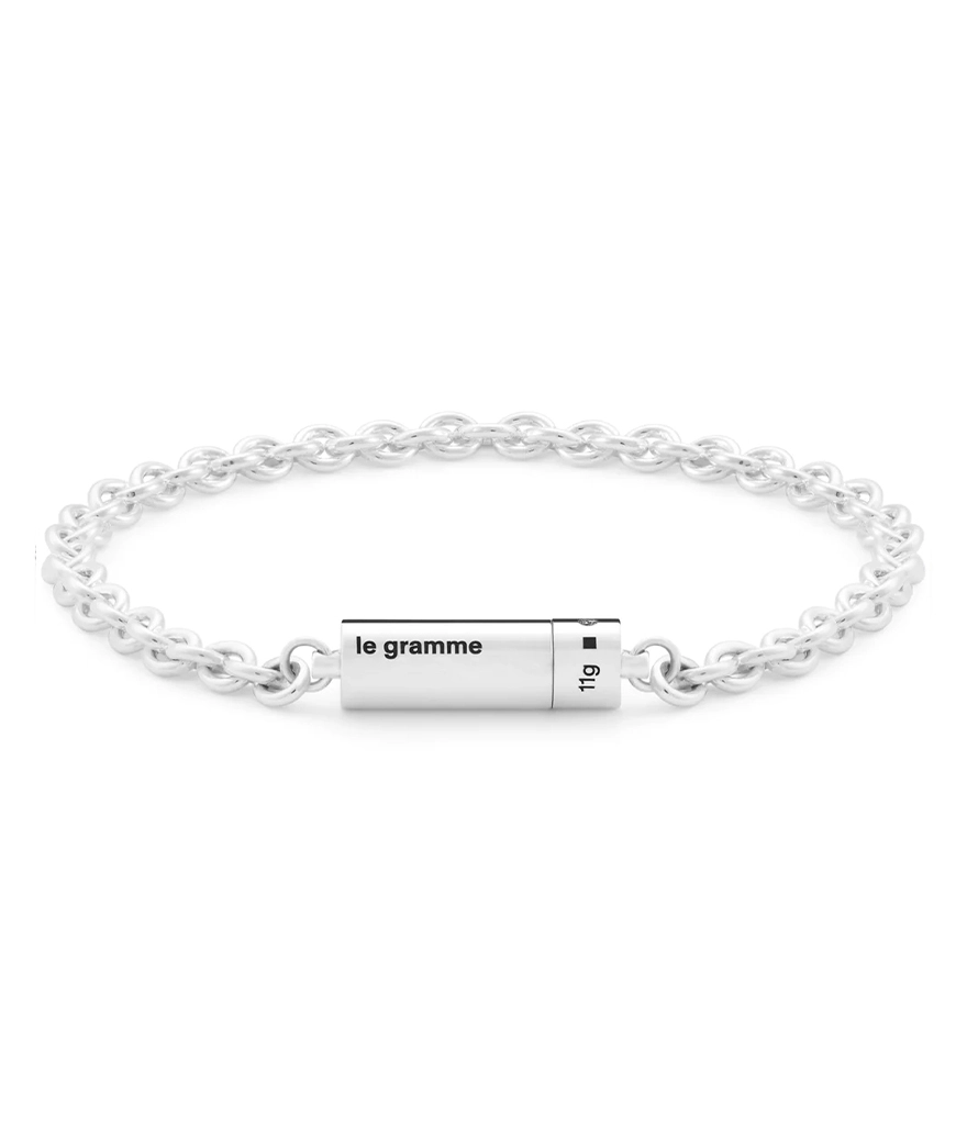 Bracelet Le Gramme Câble sur chaîne 11 Grammes argent lisse poli