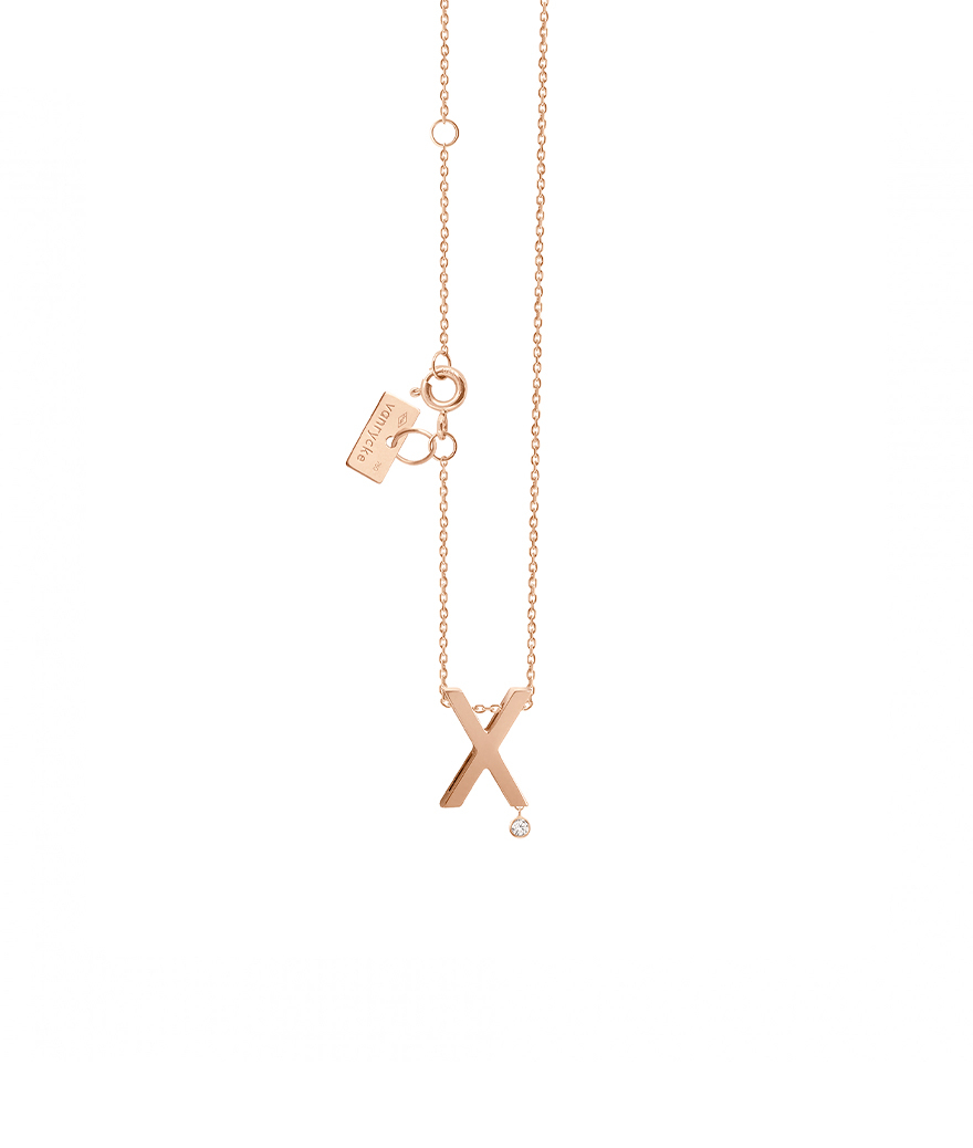 Collier Vanrycke Abécédaire "X" or rose diamant