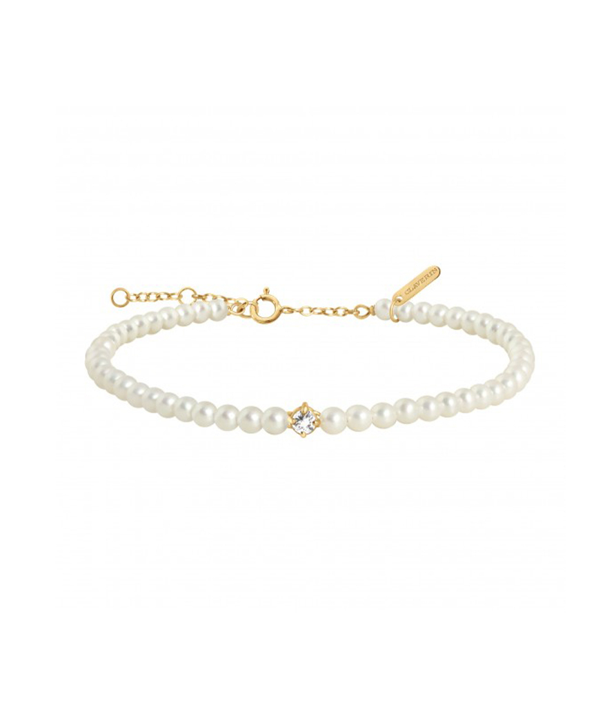Bracelet Claverin Fresh Princess or jaune perles blanches diamant