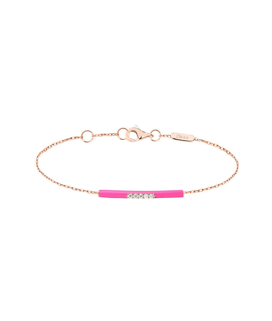 Bracelet Djula émail rose or rose diamants