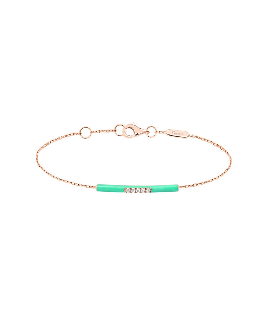Bracelet Djula émail vert or rose diamants