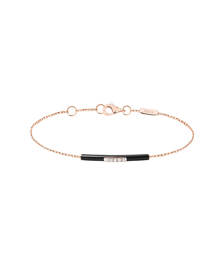 Bracelet Djula émail noir or rose diamants