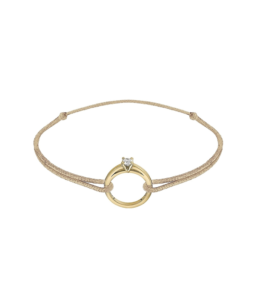 Bracelet Eakan Mia or jaune diamant sur cordon beige