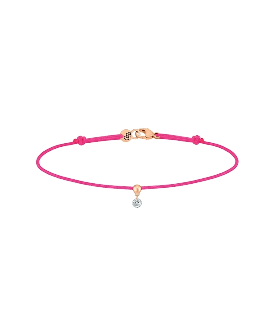 Bracelet La Brune et La Blonde cordon BB rose fluo or rose diamant