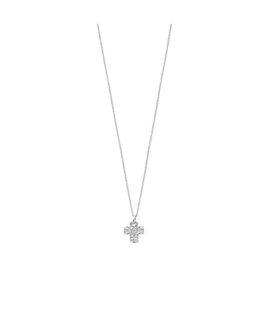 Pendentif croix Mademoiselle Frojo or blanc pavé diamants