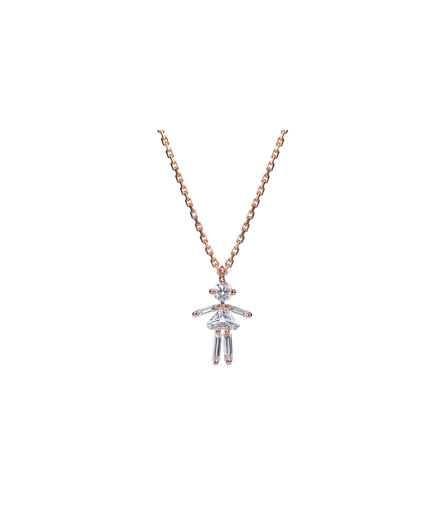 Pendentif Little Ones fille or rose diamants