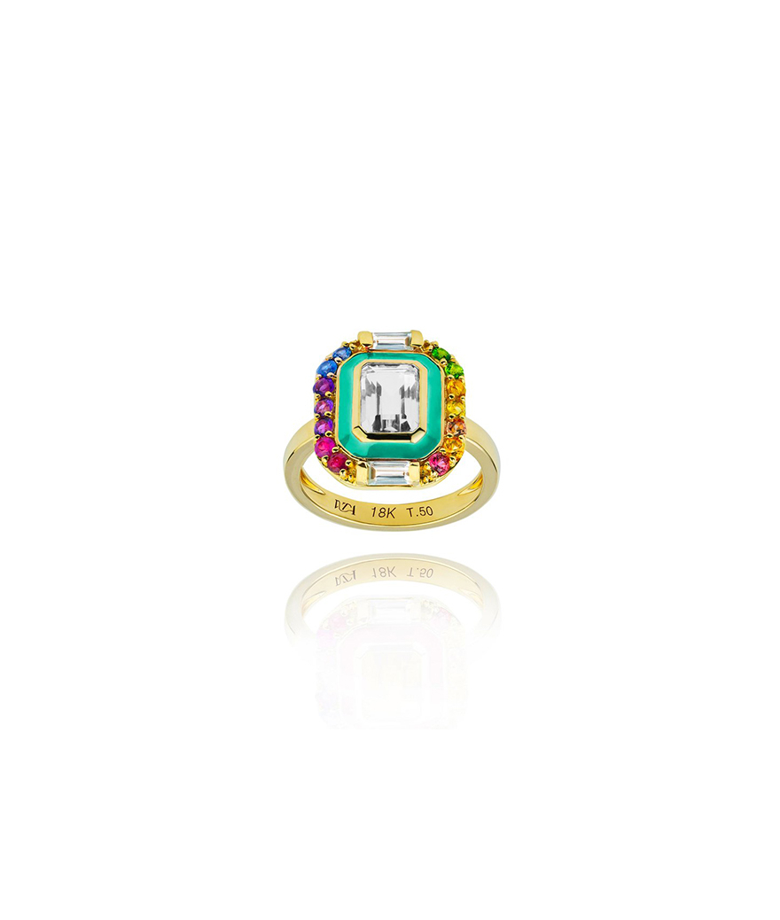 Bague Van den Abeele Salma Multicolore or jaune  et Cristal de Roche